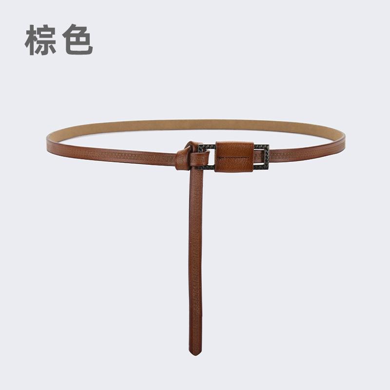 Leather Thin Belt Women'S Decorative Dress Waist Leather Knotted Belt Shirt Waist