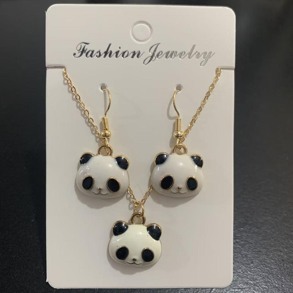 Hot-selling simple jewelry, cute design, panda pendant, earrings, neck chain, dripping oil, sweet necklace set.