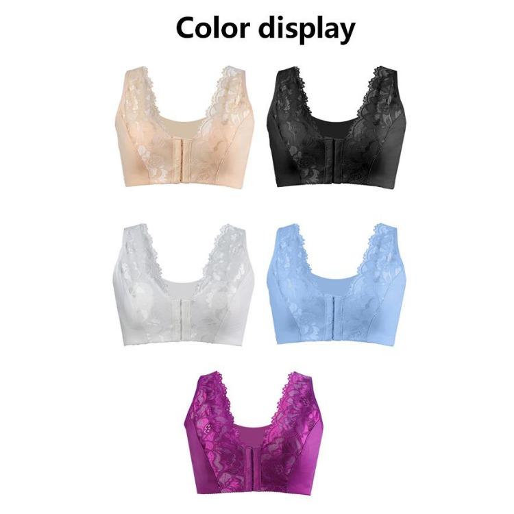Sexig Plus Size Dam Push Up BH Trådlös Knäppning Fram Djup V Spets BH Tunna Kuddar Bekväma Toppar Underkläder
