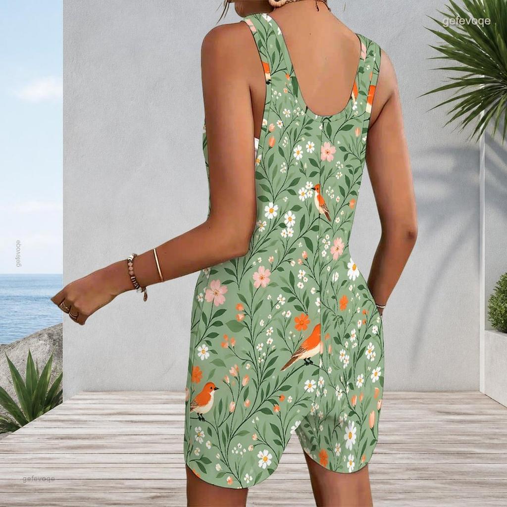 Womens Patch Pocket Tank Romper Plus Size Sleeveless