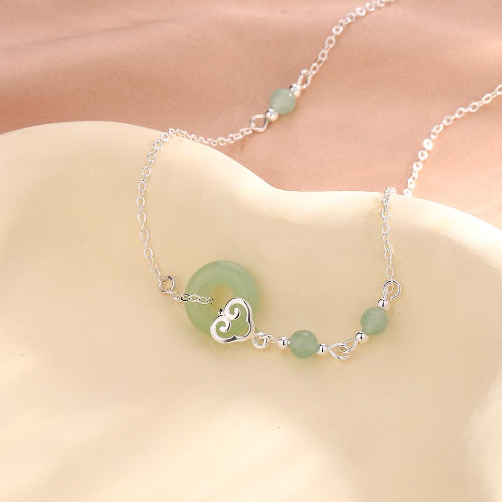 Hetian Jade Safety Buckle Necklace, Guochao Wind Auspicious Cloud Round Bead Collarbone Chain, Holiday Gift For Girlfriend And Mother