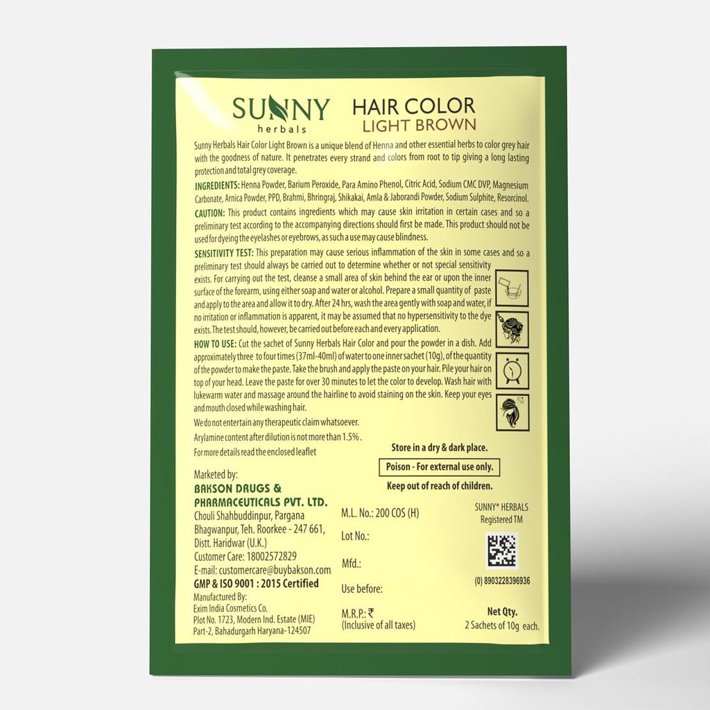 Sunny Herbals Light Brown Hair Color 20G X 4 Pack | Natural, Ammonia-Free, Long-Lasting Hair Dye for Soft Shiny Hair
