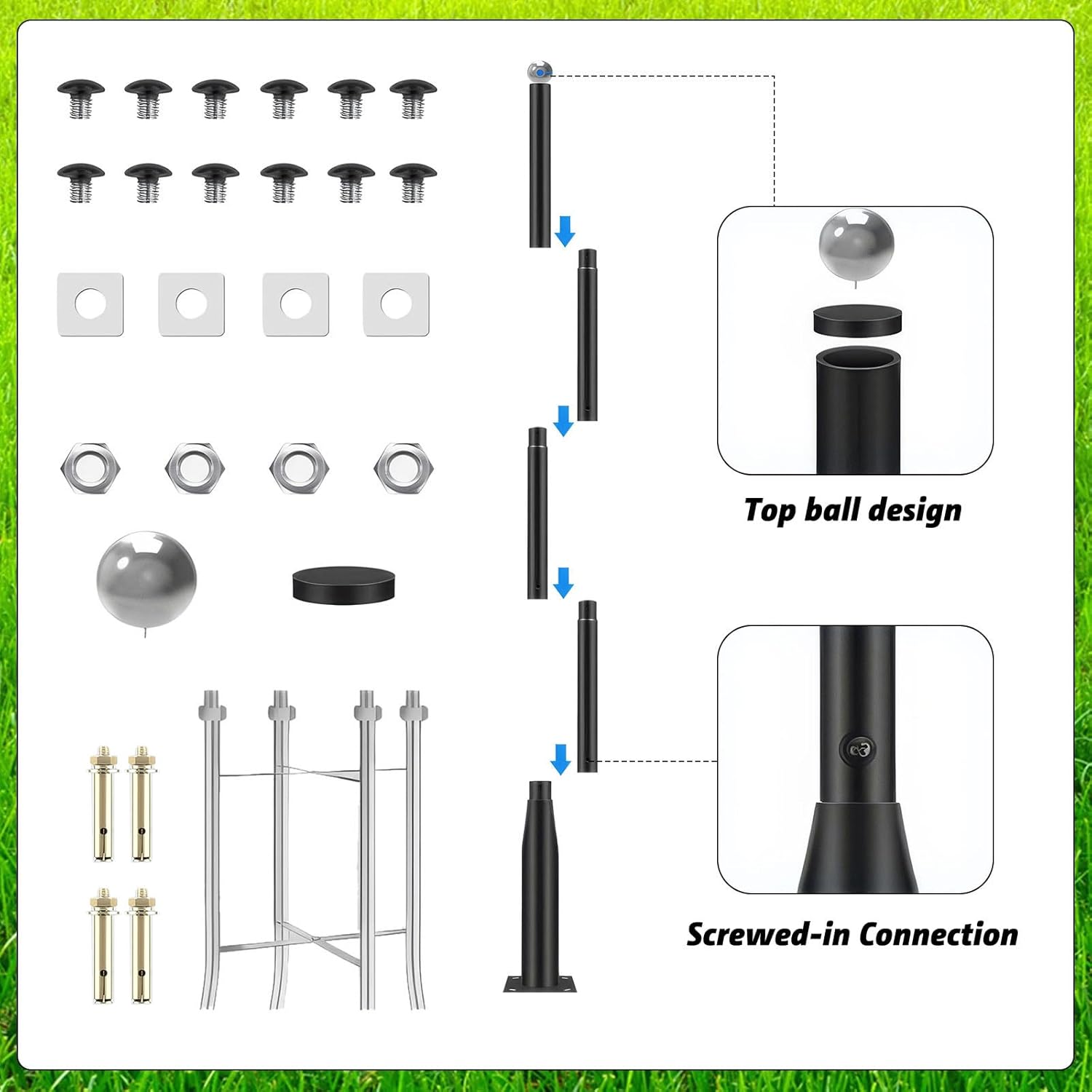 

16Ft Solar Street Light Pole, Adjustable Metal Outdoor Lamp Post for Patio, Yard, Court, Park 10 Ft