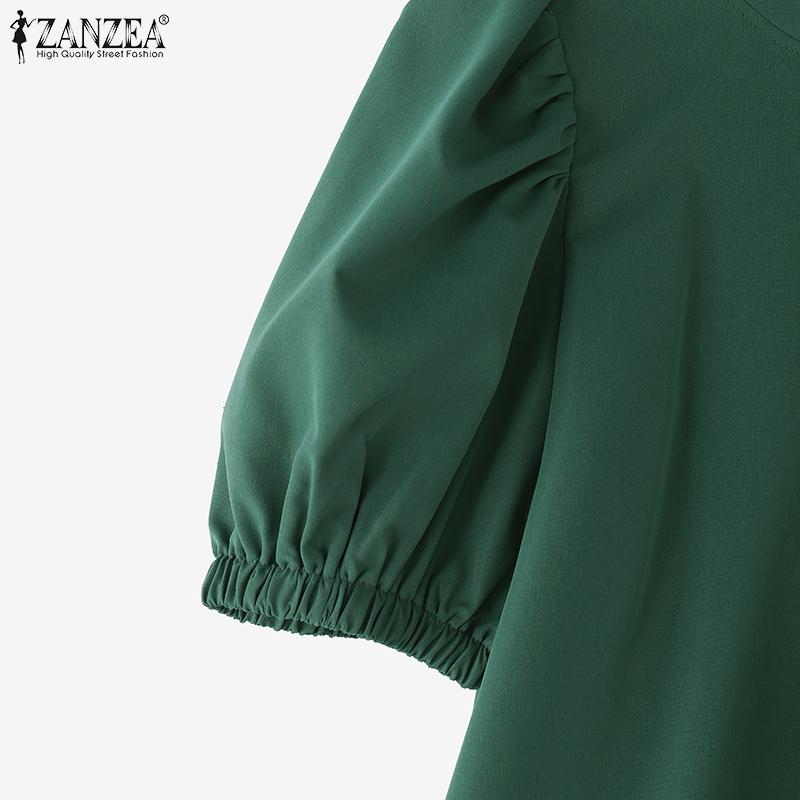 ZANZEA Women Casual Round Neck Solid Color Summer Short Sleeve Blouse