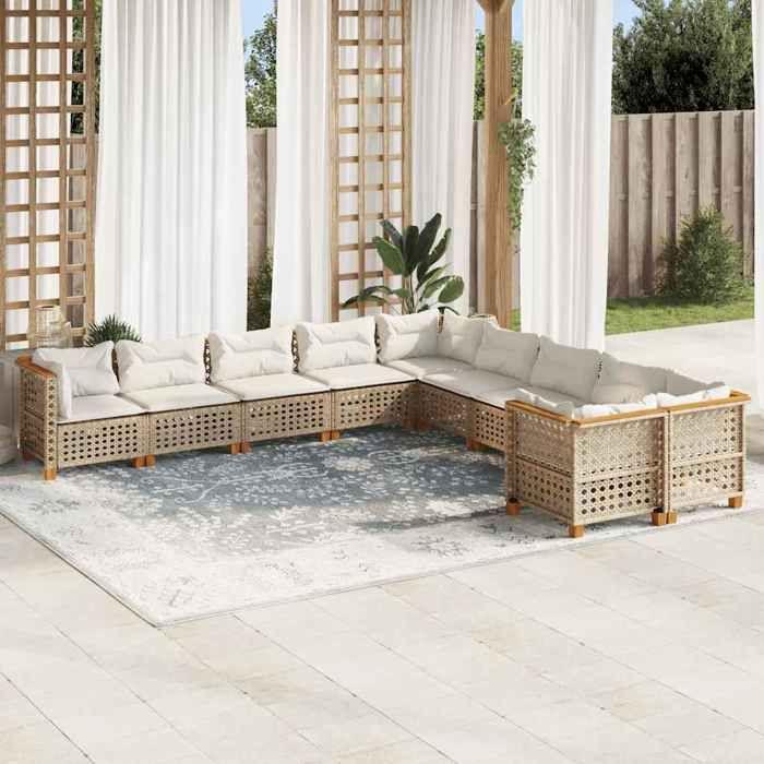VidaXL Garden Lounge Set with Cushions 10 Pcs Beige Braided Resin 3262048