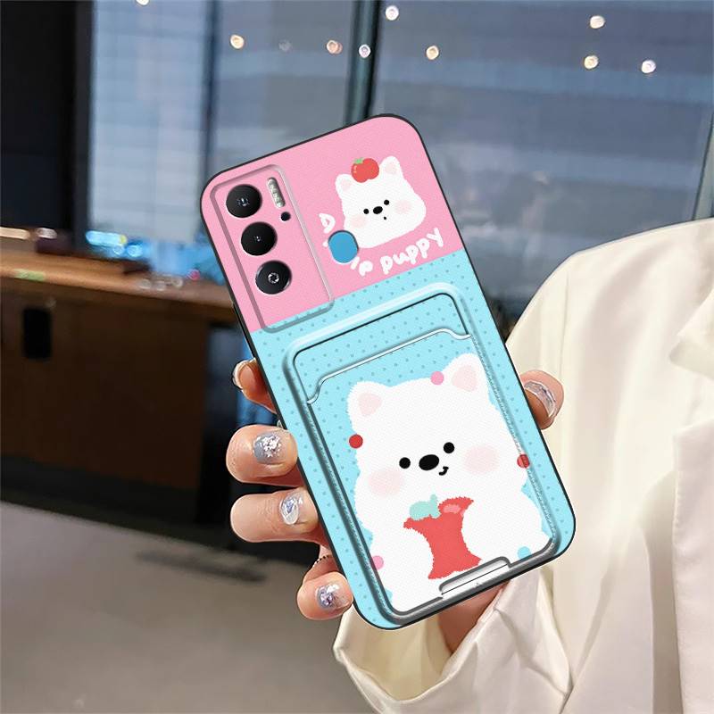 Card sleeve TPU Phone Case For Tecno Pova Neo Cartoon Silicone Shockproof Card bag Cute Fashion Design Card slot Cover
