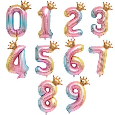 32-inch Gradient Crown Digital Balloon for Kids' Birthday Decoration
