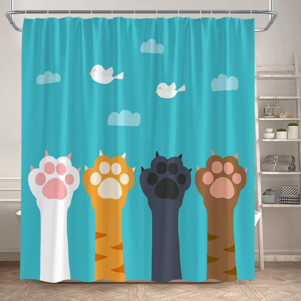 Funny Cartoon Dogs Shower Curtain Cute Dinosaur Tropical Fish Animals Footprints Kids Bath Curtains Polyester Bathroom Decor Set