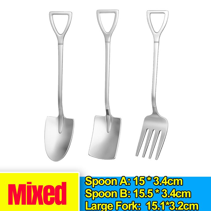 10/1PCS Stainless Steel Forks And Spoon Creative Shovel Shaped Spoons Dessert Fork Ice Cream Scoops Home Tableware Cutlery Set