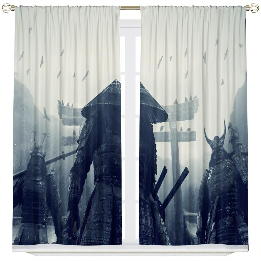 

2 шт. - Полиэстеровые шторы Samurai Shogun Showa, шторы с кулиской 42*84, для спальни, гостиной, украшения домашней комнаты 29Wx64L(75x166CM)x2