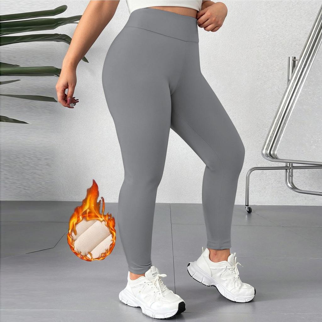 Women's High Waist Solid Color Thermal Fleece Lined Leggings Winter Warm Stretchy Skinny Yoga Pants
