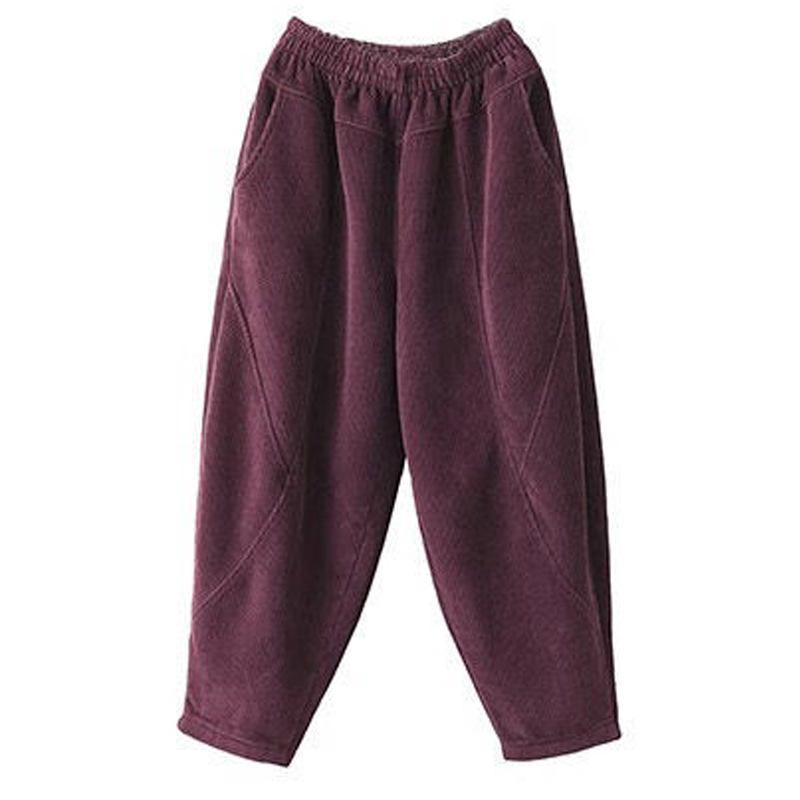 Women's Patchwork Chenille Harem Pants - Autumn/Winter 2024, Thickened Velvet for Warmth, Versatile Casual Slim Fit.