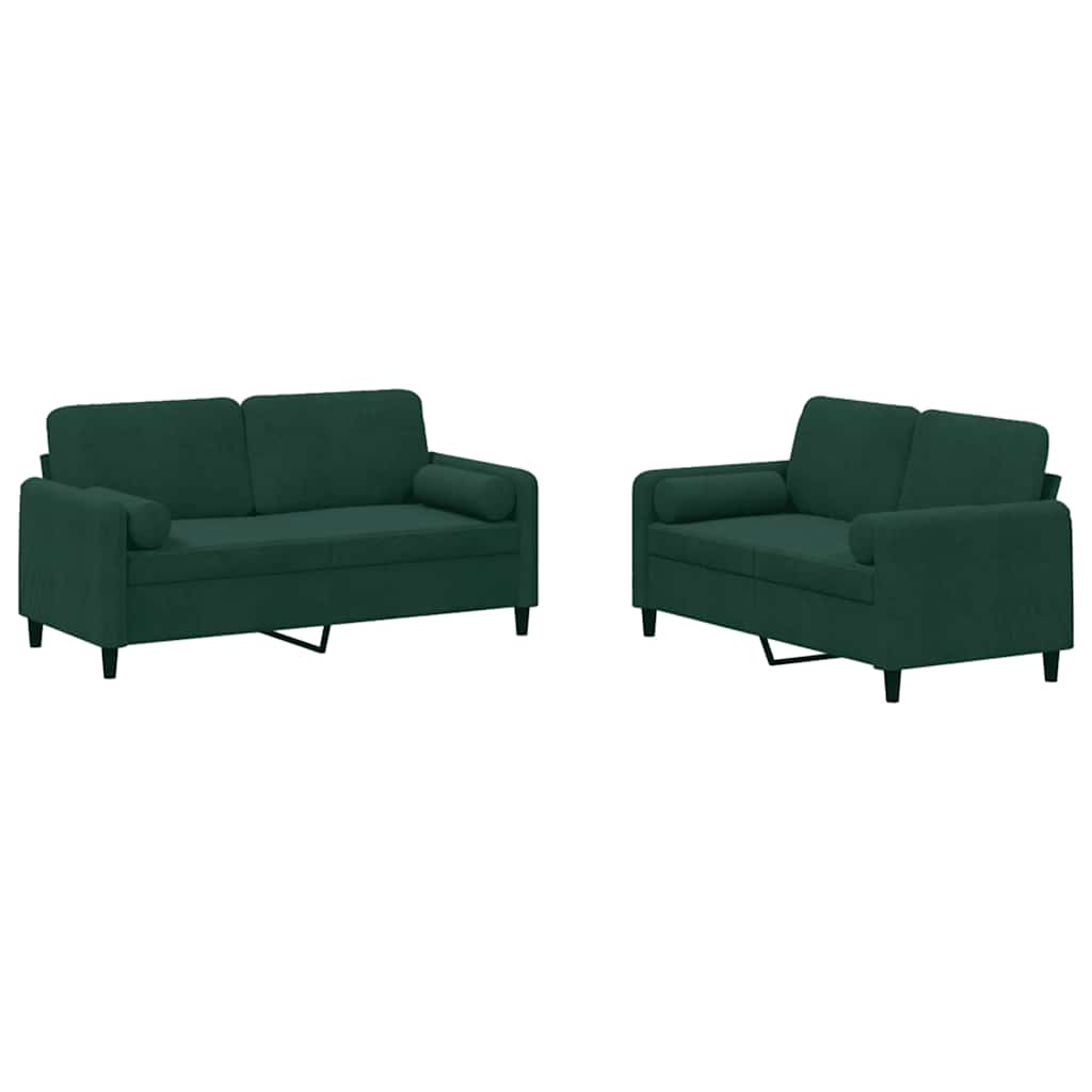2 Piece Sofa Set with Cushions Dark Green Velvet