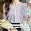 Short Chiffon Loose Body Summer [Bidason] Women's Blouse, Sleeve, Shirt, V-Neck, Summer, Fit, Slimming, Tuck, Casual, Covering, Neat, Stylish, Cute,