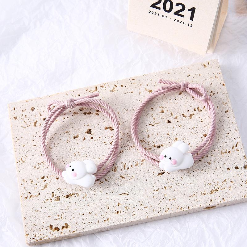 Charming Cartoon Teddy Bear Bracelet & Hair Tie Gift Set - Magnetic Couple Keepsake with Small Leather Case for Boyfriend or Best Friend