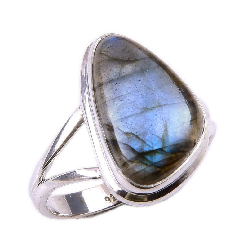 Natural Labradorite Gemstone 925 Solid Sterling Silver Jewelry Ring Size 9 I5b34
