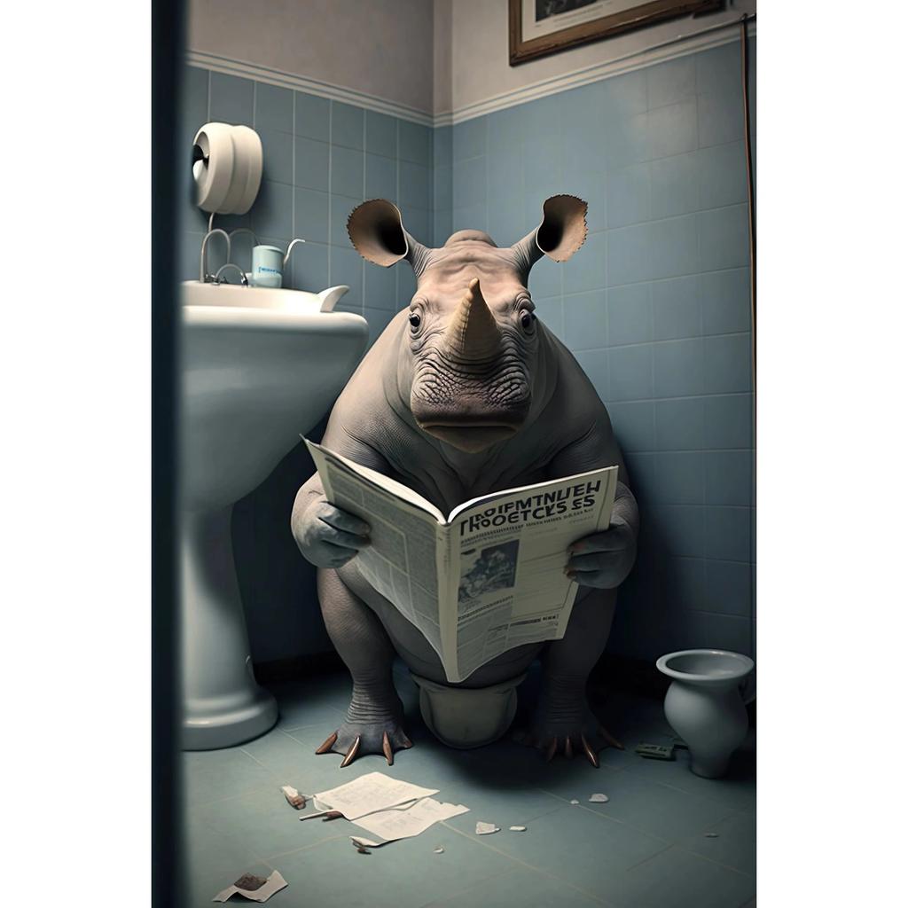 Funny Bathroom Humorous Animal Wall Canvas Paintings Decor Bear Dog Tiger Sitting On Toilet Reading Newspaper Poster Art Print