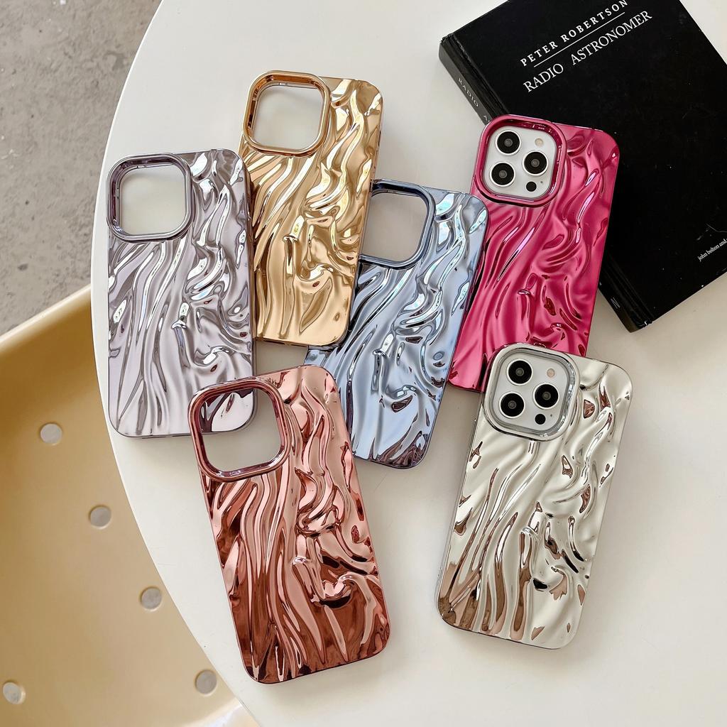 Solid Color Electroplated Wrinkle Texture Compatible with iPhone 17 Pro Max Phone Case Apple 16 New Model 14/15 High-end Feel