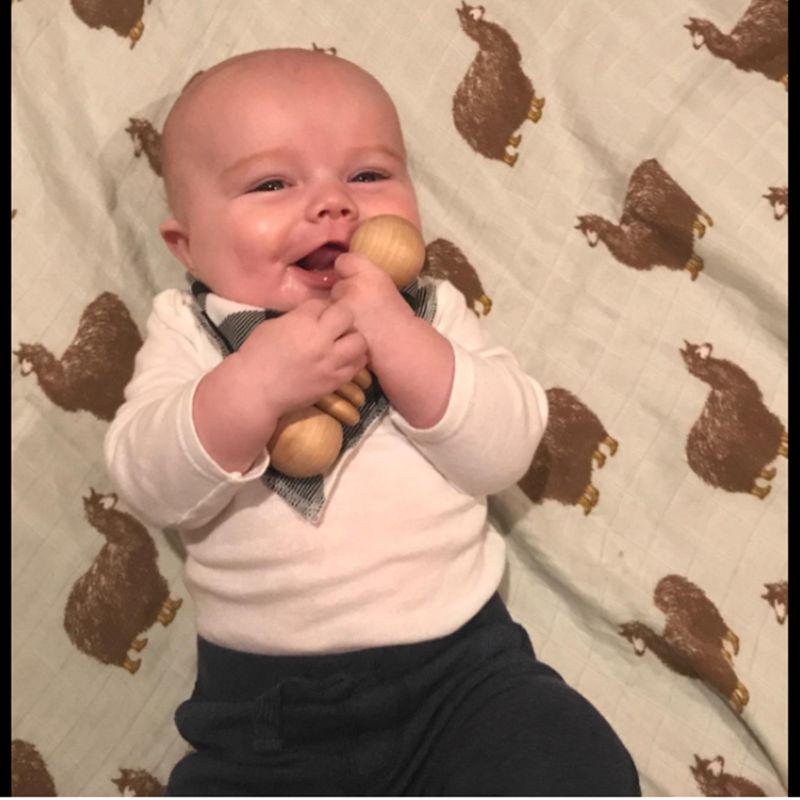 Organic Wood Montessori Styled Baby Rattle Perfect Grasping Teething Toy for Toddlers Paint