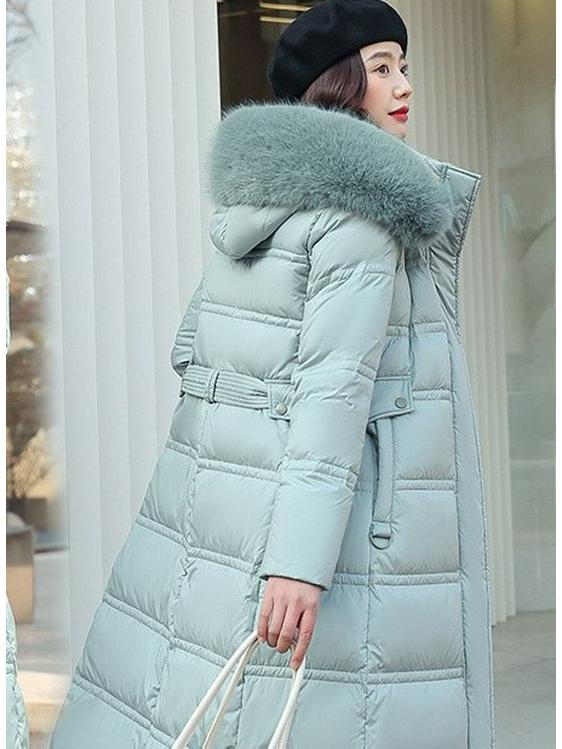 Korean Style Long Winter Cotton Coat with Large Fur Collar for Women – Thick, Loose, Over-Knee Design, Plus Sizes Available.