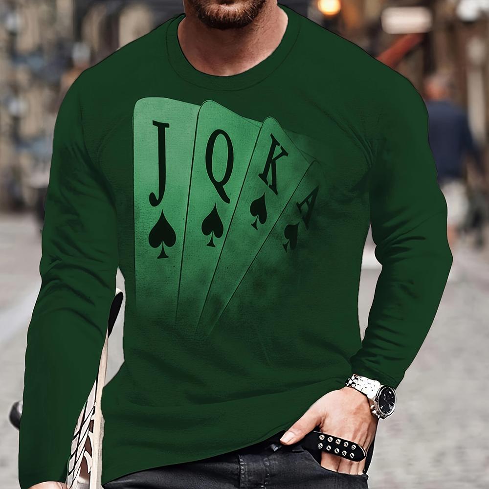 

Весенне-осенние футболки с круглым вырезом и 3D-принтом в виде карточных мастей, модные повседневные мужские футболки с длинным рукавом 5XL