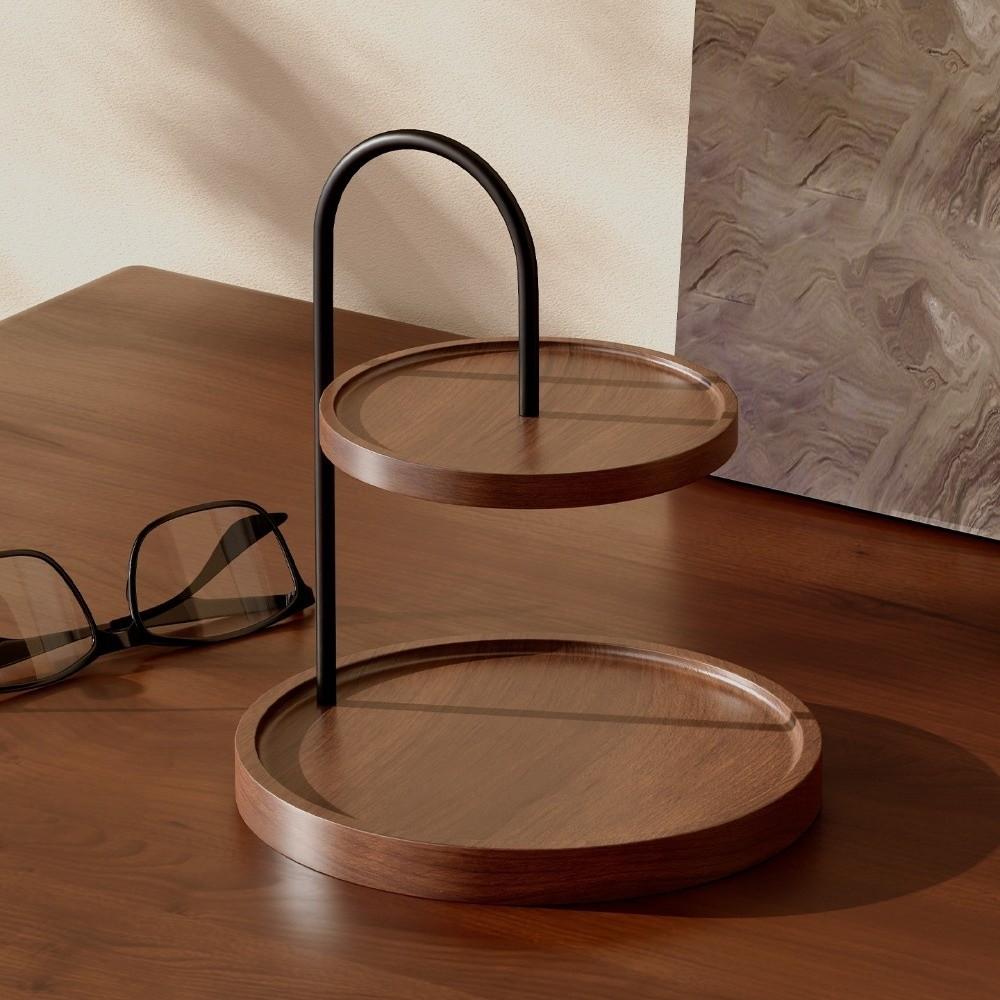 Double Layer Key Storage Rack Wooden Two Tier Holder Exquisite Serving Tray Stand  Bathroom Counter