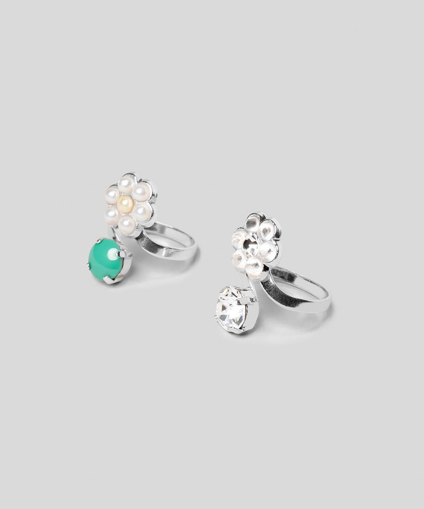 Armo Twin Flower Ring (Pearl, Green)