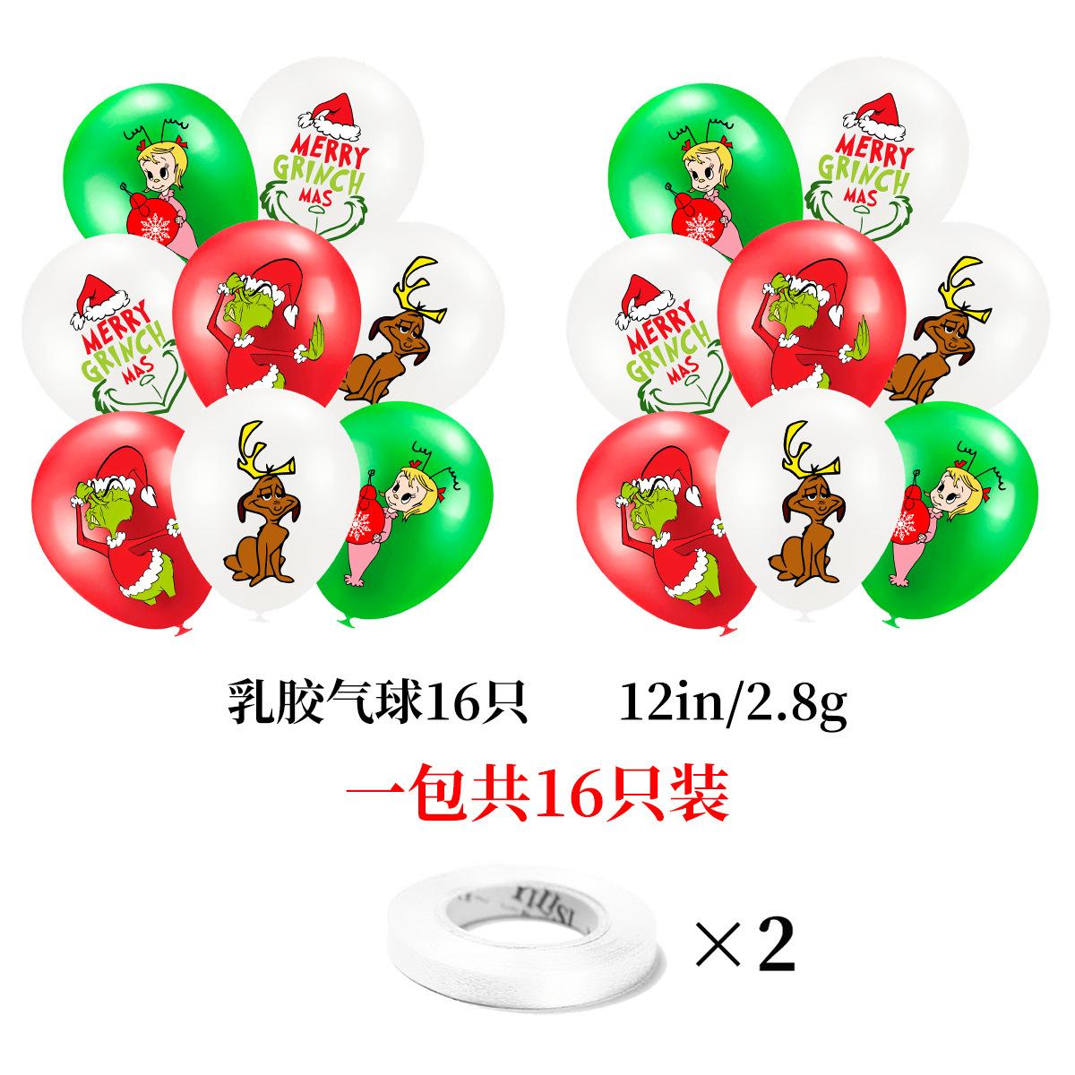 

16-Piece Christmas Party Decoration Balloon Set Grinch Latex Balloon Customized Grinch Balloons 16 Pack