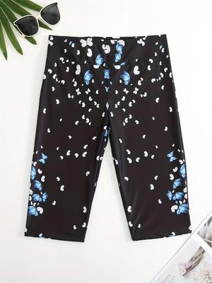 2026 Plus Size Women's Long-Leg Swim Trunks with Butterfly Print for Beach Vacation