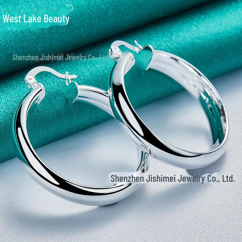 

«Гладкие круглые серебряные серьги-кольца для женщин от West Lake Beauty»