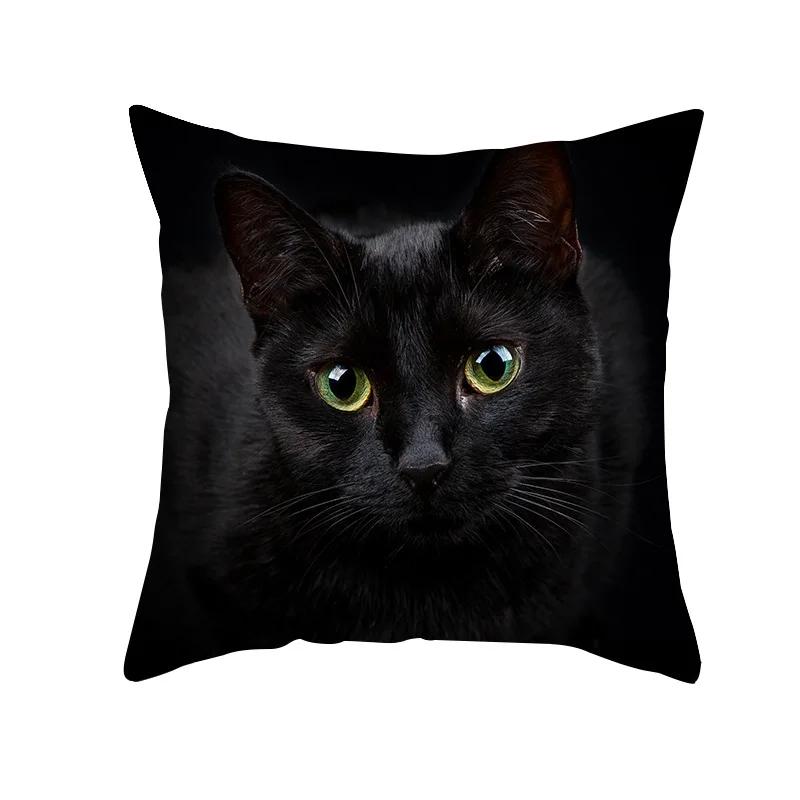45X45CM Black Cat Pillowcases Polyester Home Cute Kitty Animal Lover Cushion Cover Funny Decoration Pillow