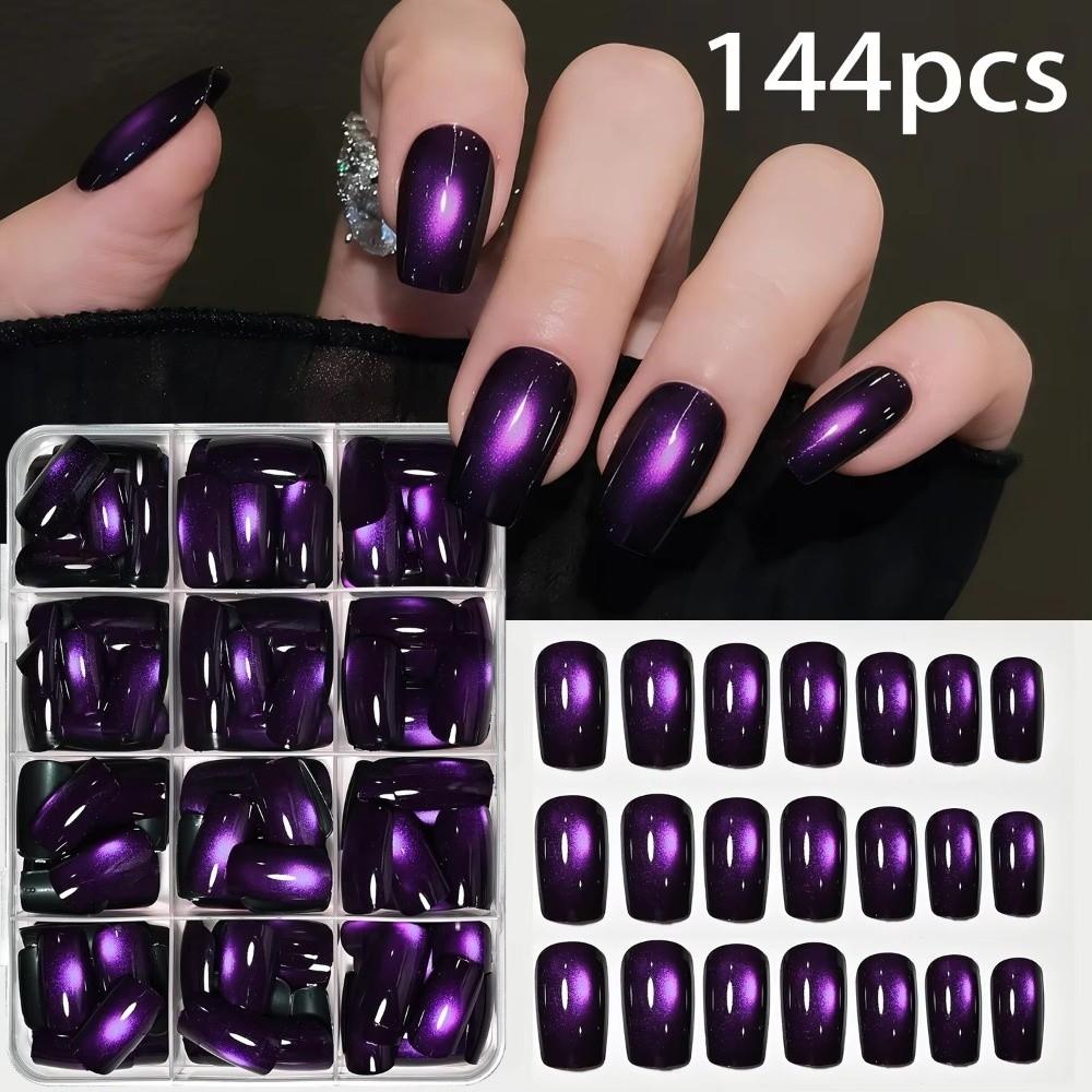 144Pcs Medium Short Square Press On Nails Medium Oval Fake Fingertips for Holiday Party