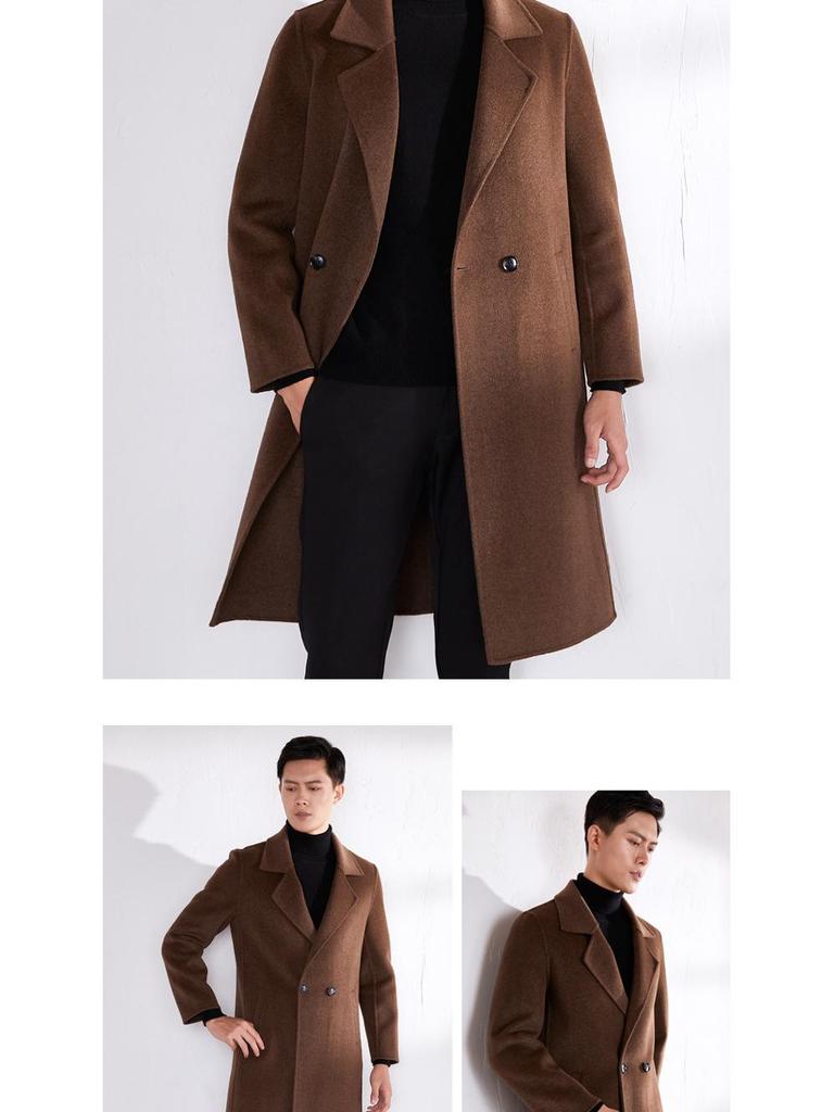 Men's Mid-Length Double-Faced Wool Cashmere Overcoat with Suit Collar