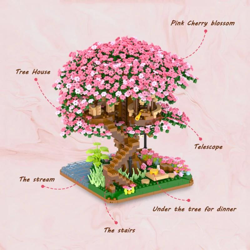 Girl Series Cherry Blossom Tree House Rose Bouquet Flowers Eternal Flowers Building Blocks Puzzle Educational Children's Toys