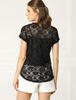 Allegra K Lace Short Floral Round Size L Women's Top, See-Through Blouse, Sleeve, Print, Neck, Thin, Black,