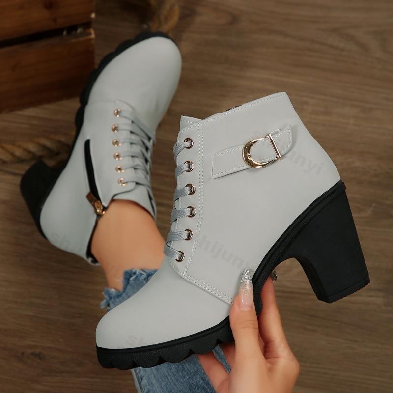 Women High Heel Ankle Boots 2026 Autumn Lace Up Comfortable Short Boots Retro Fashion New Trend Lady Shoes Women Botas De Mujer