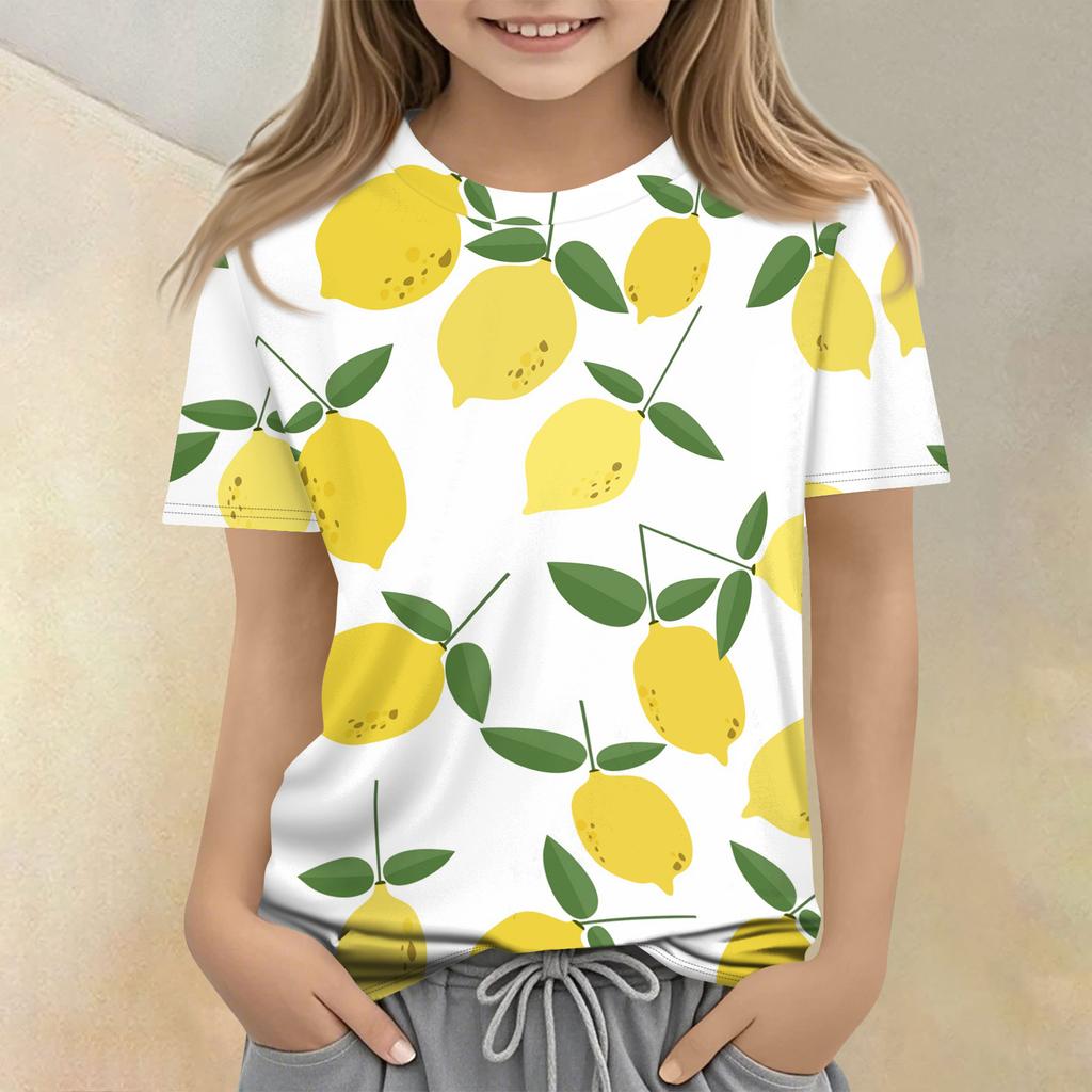 Children's Printed Round Neck Short Sleeved Casual T-shirt