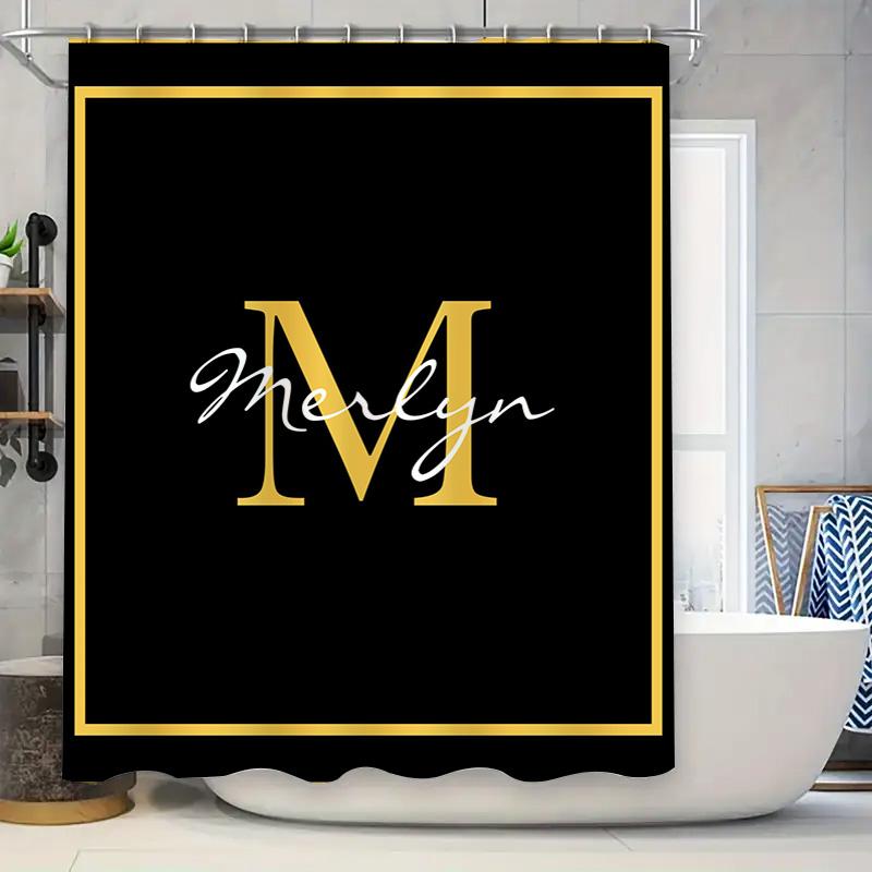 

Black Gold Personalized Name Initial Monogrammed Shower Curtain Customizable for Bathroom Decor Luxury Home Decor Item 90x180cm