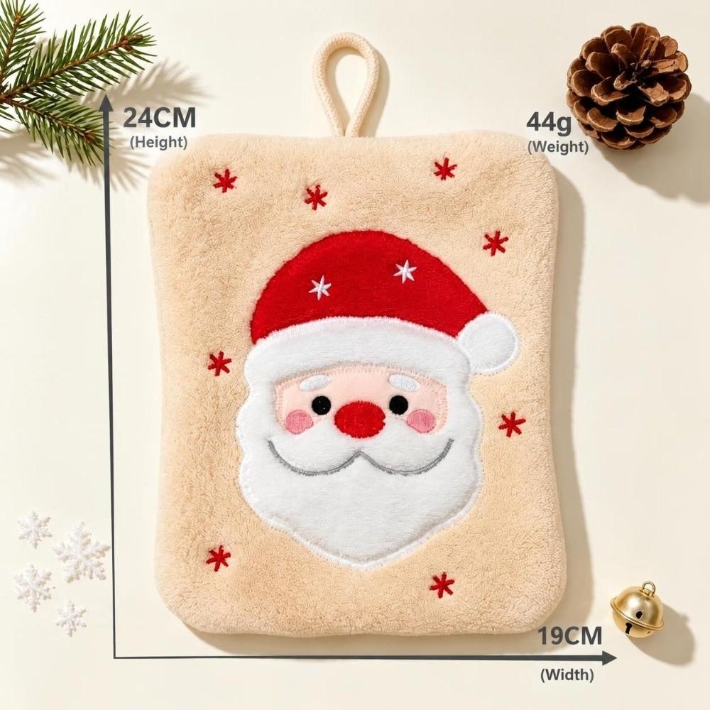 Coral Fleece Santa Claus Hand Towel Water Absorption Cleaning Dishcloths Hanging Wipes Xmas Decor