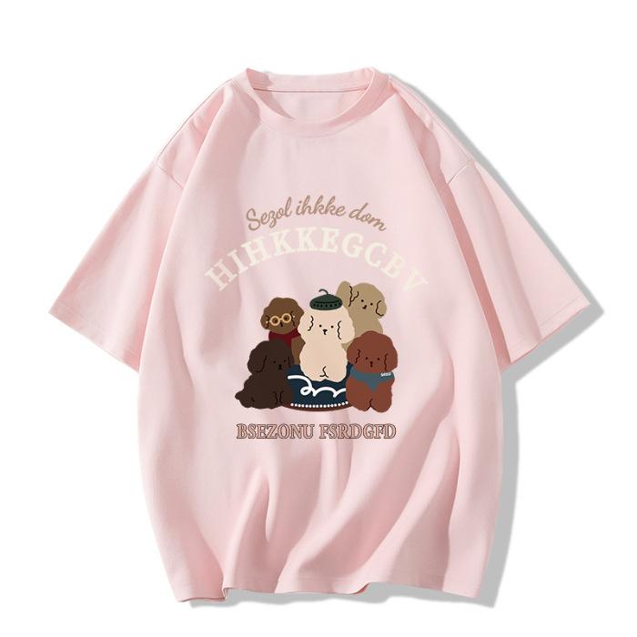 Cotton pudding dog short-sleeved t-shirt women's new casual summer loose design niche half-sleeved top