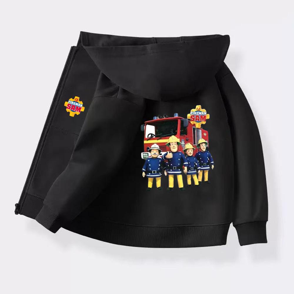 Kids Firefighter Sam Boy Girl Age 2-12 Zip Black Pink Hoodie Tops Casual Sweatshirt Boys Girls Letter Autumn Trendy Outerwear