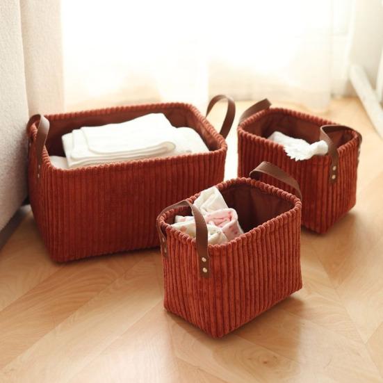 Corduroy Storage Basket Collapsible Storage Bin with Reinforced Handles Foldable Basket Organizer for Kids Toys Clothes Closet Laundry Room Bedroom