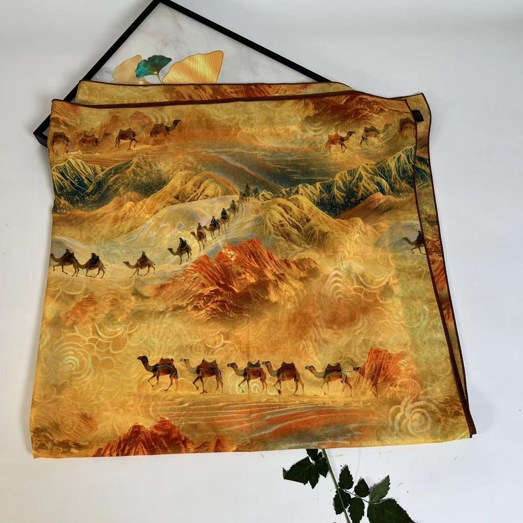 Heavy Pearl Satin 140 * 140 Thousand Miles Jiangshan Dunhuang National Style Scarf Silk Scarf