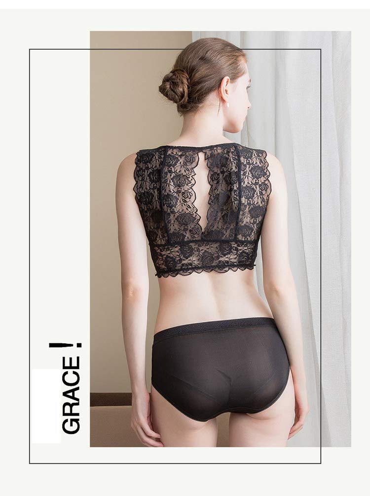 Stylish silk wireless can be used as a room bra or night bra [SilRiver] bra, stress-free non-wired bra, (Medium, black)