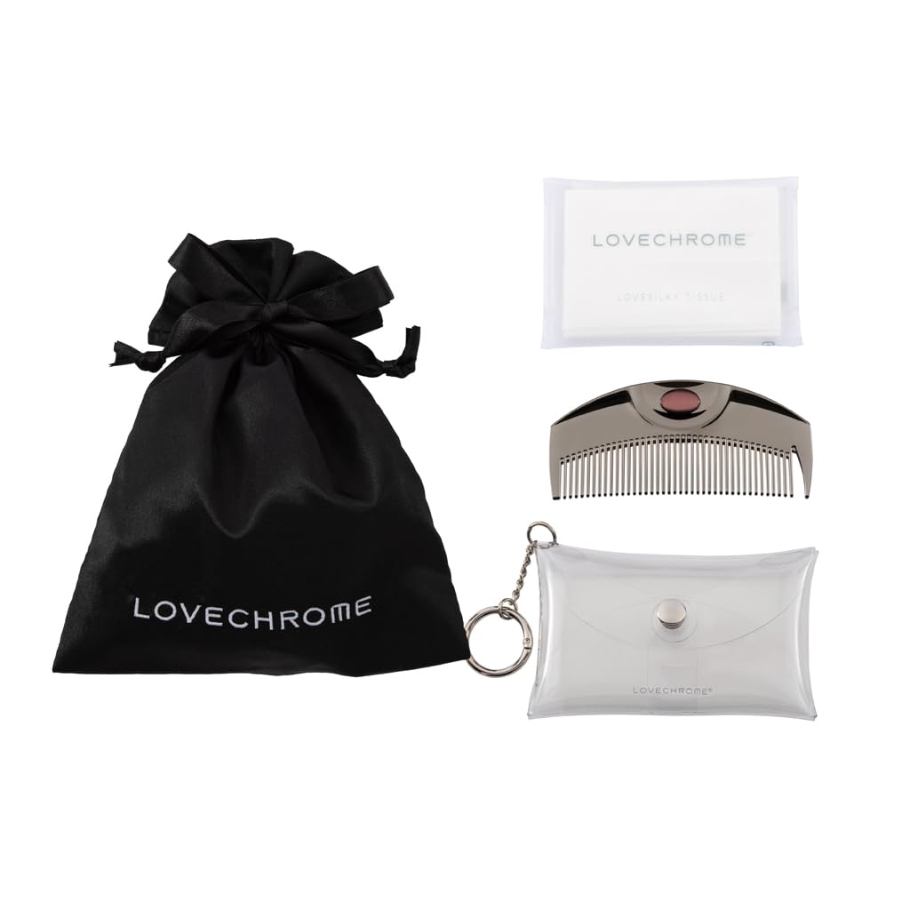 Erin Japan - Japanese Selected Goods - Women's Black Tsuki Set Case Bag Charm Gift Comb For Smooth Hair Love Chrome (Comb Set) - [Official Shop]