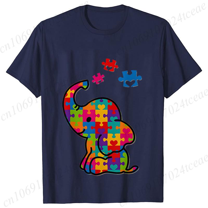 Funny Elephant Autism Awareness T-shirt for Women Acceptance Neurodiversity Summer Shirts Hip Hop Streetwear Short Sleeve Tees