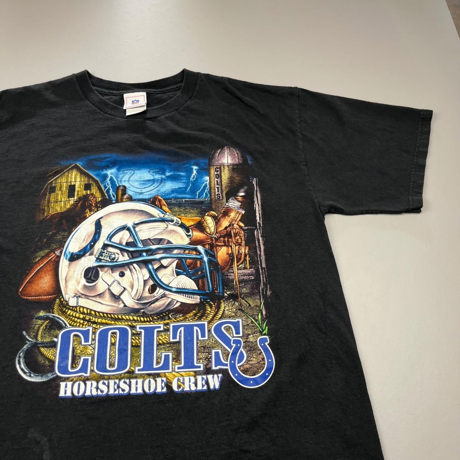 NFL Indianapolis Colts T Shirt Mens L Black Horseshoe Crew Vintage RARE Graphic Unisex T-Shirt S