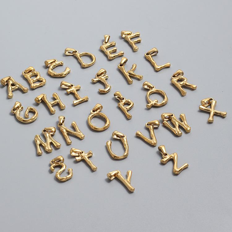French Bamboo Joint Gold Letter Pendant Necklace - Retro Clavicle Chain Style for Women