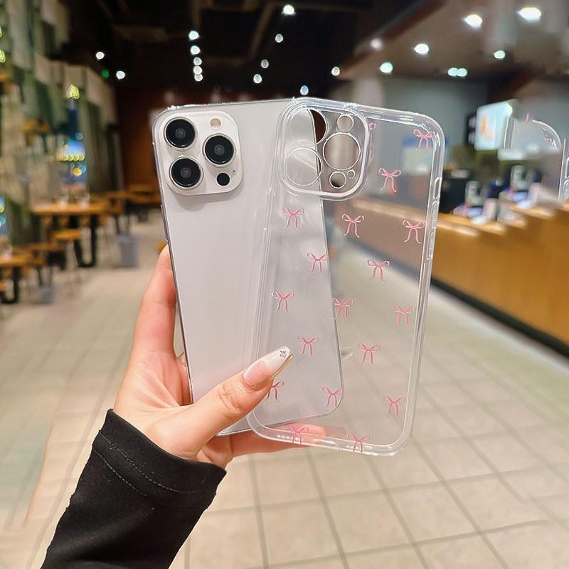 Full screen bow for iPhone phone case 13/12/11 Apple 15/14promax transparent 16Pro soft