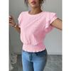 Damen Unifarben Lässig Ausgeschnitten Spitze Ärmel Rundhals Kurzarm T-Shirt, Europäischer Amerikanischer Stil Frühling Sommer Oberteil